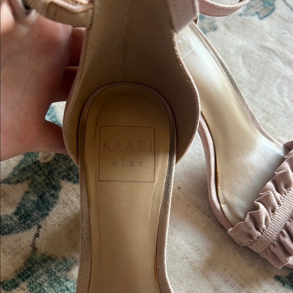 Pink Suede Heels with Ruffled Toe Strap - Picture 6 of 12